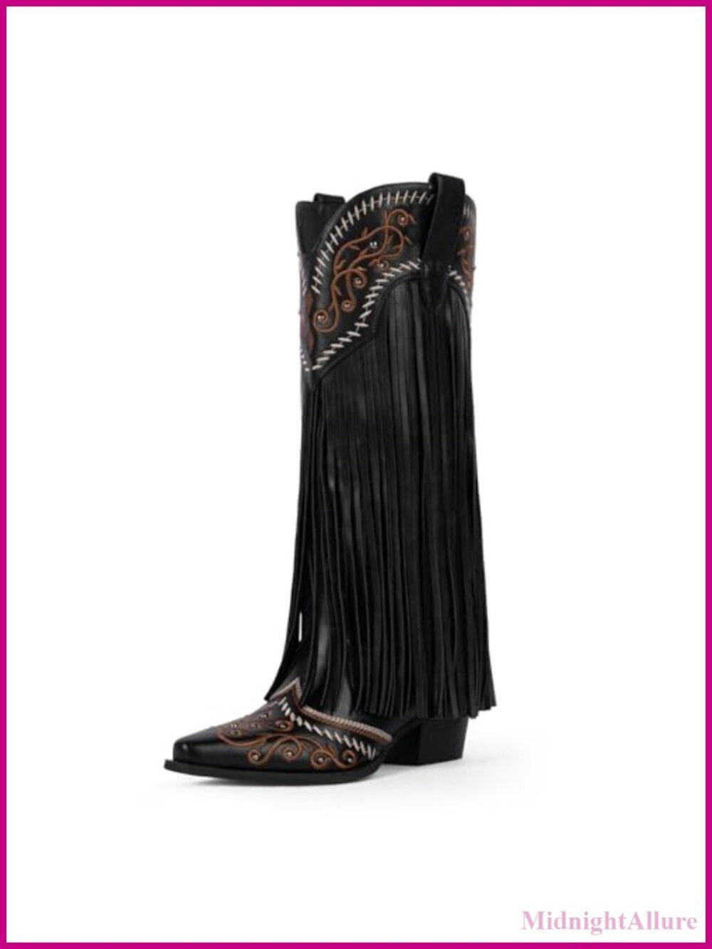 Fringe Cowboy Boots Faux Leather Knee High Western Boots